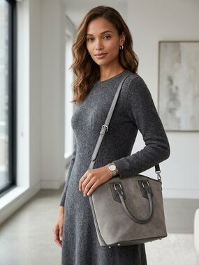 NWOT Conceal and Carry Gray Suede Shoulder Bag - Versatile and Discreet.